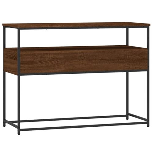 Brown Oak Narrow Console Table with 2 Drawers & Shelf J51925