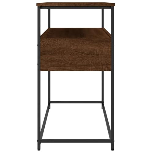 Brown Oak Narrow Console Table with 2 Drawers & Shelf J51925