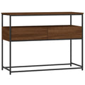 Brown Oak Narrow Console Table with 2 Drawers & Shelf J51925