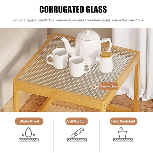 Nesting Glass End Table Set of 2 Bamboo Y375