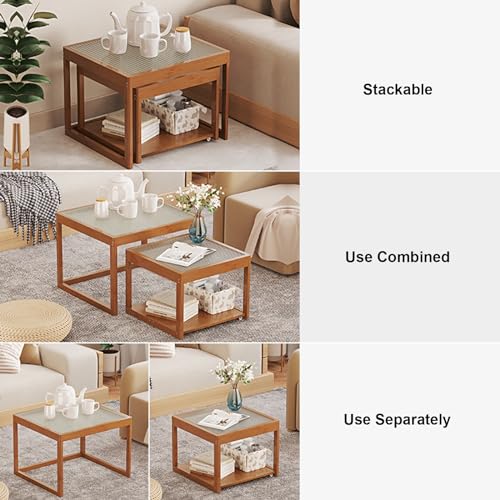 Nesting Glass End Table Set of 2 Bamboo Y375
