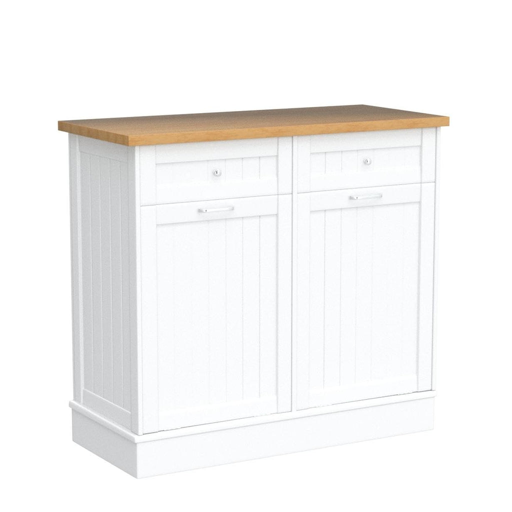2 x 10 Gallon White Tilt Out Trash Cabinet with 2 Storage Drawer N22572