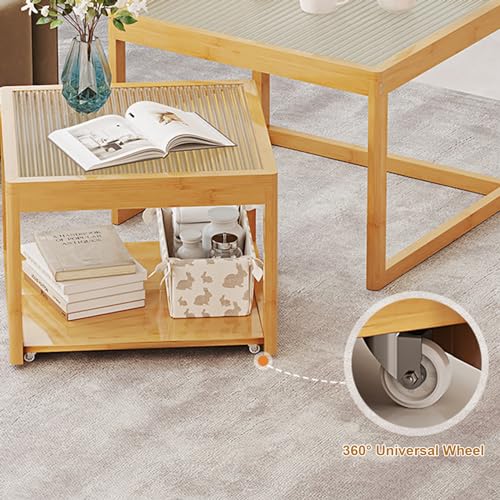 Nesting Glass End Table Set of 2 Bamboo Y375