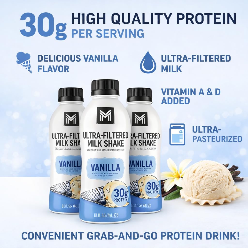 Vanilla Milk Shake, 12 Pack High Protein Shake, 30g Protein, 11.5 Fl Oz W120