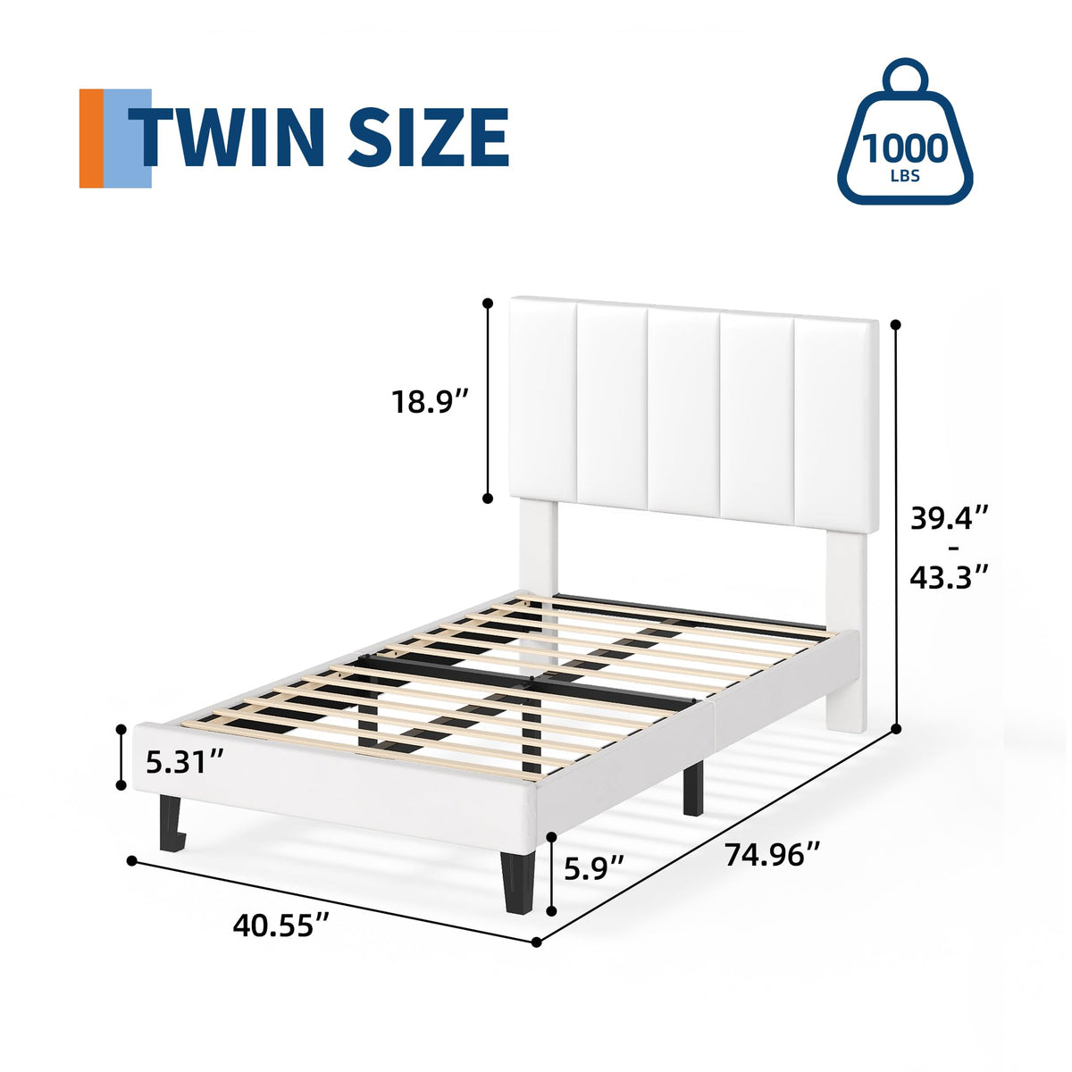 White Twin Size Upholstered Bed Frame D53026
