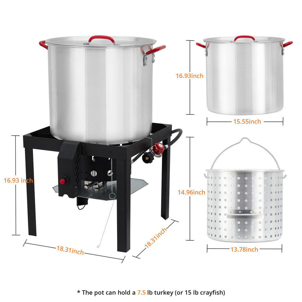 60 Qt Aluminum Seafood Boil Pot with Basket & Burner I144423
