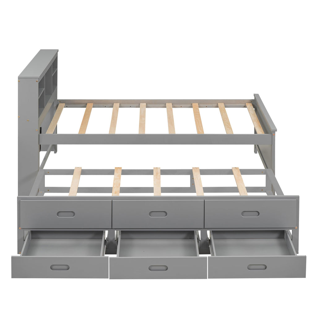 Twin Size Wood Platform Bed with Trundle and 3 Drawers D332550