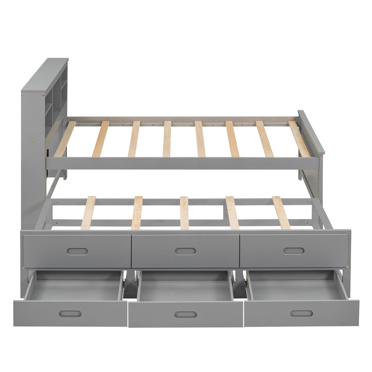 Twin Size Wood Platform Bed with Trundle and 3 Drawers D332550
