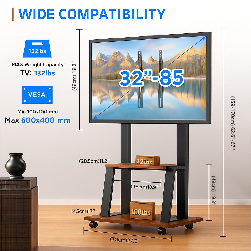 Rolling TV Stand for 32-80 Inch TVs A9129
