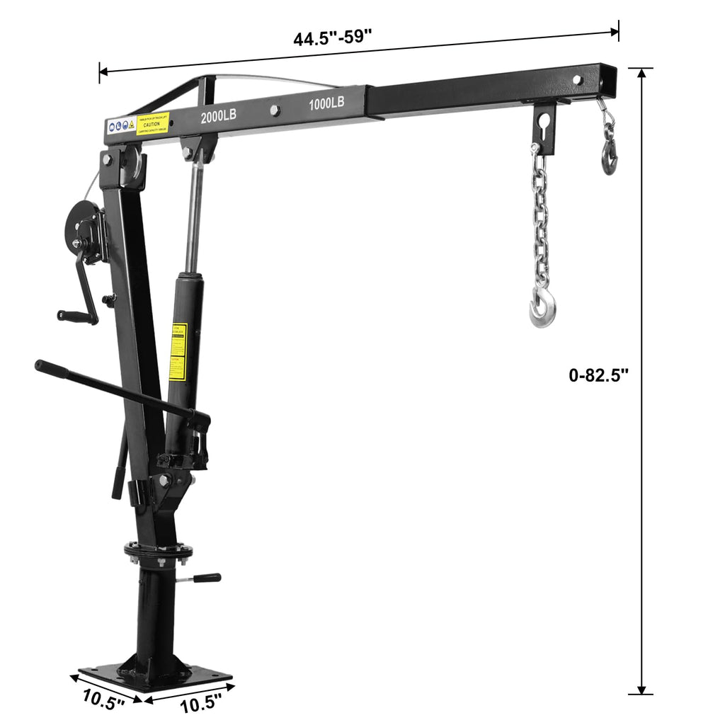 Hydraulic Pickup Truck Crane with Hand Winch, 2000-Lb. Capacity, Adjustable Boom, 360° Pivot Z971833