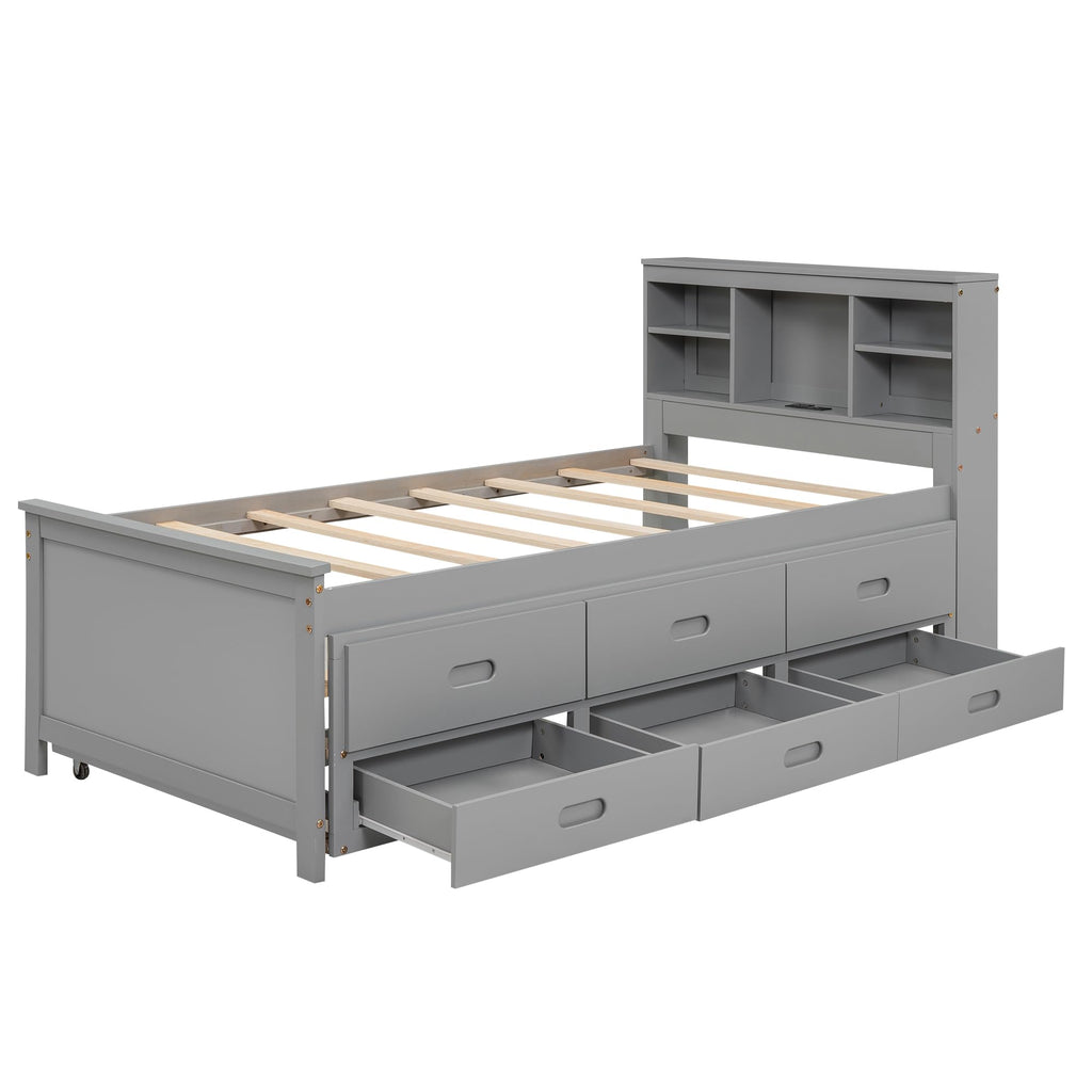 Twin Size Wood Platform Bed with Trundle and 3 Drawers D332550