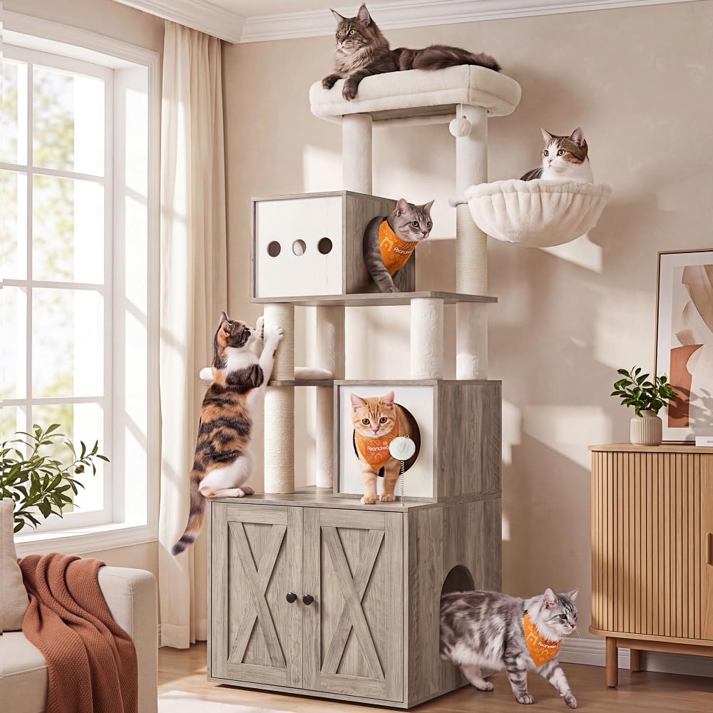 70.1-Inch Tall Cat Tree with Litter Box Enclosure P38900