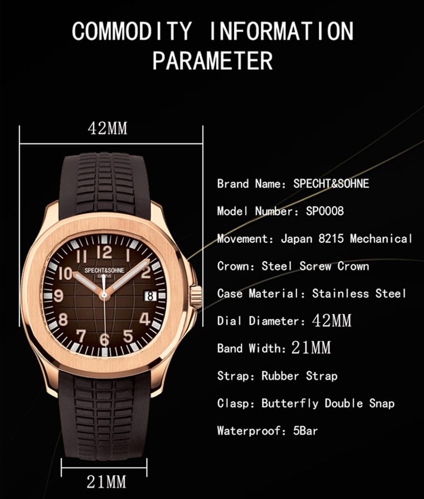 Japan Miyota 8215 Automatic Mechanical Watch Rubber Strap Waterproof 40MM G406