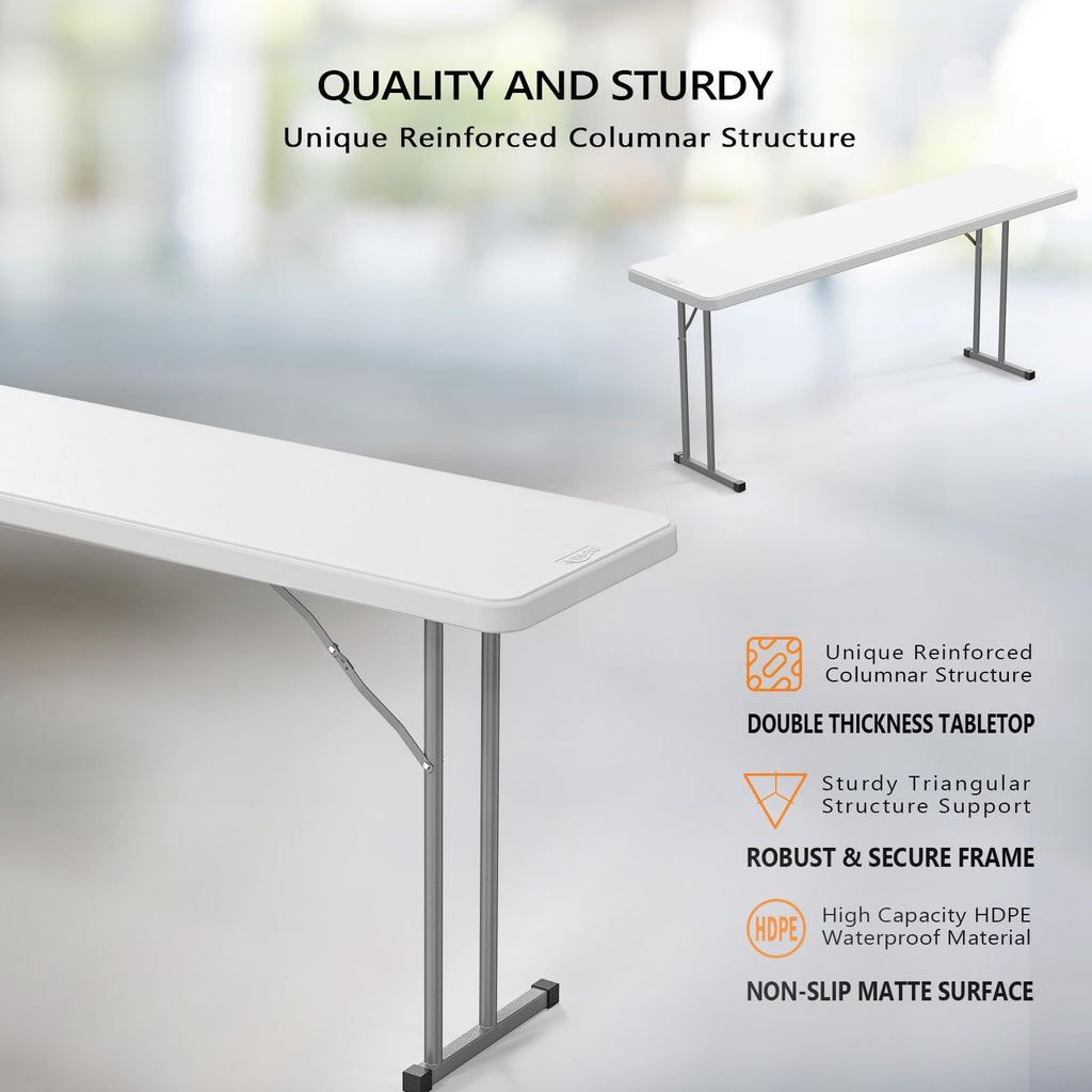 White 6 FT Narrow Folding Table I517522