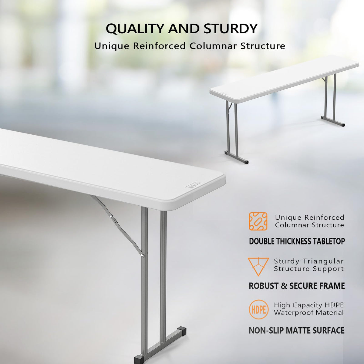 White 6 FT Narrow Folding Table I517522
