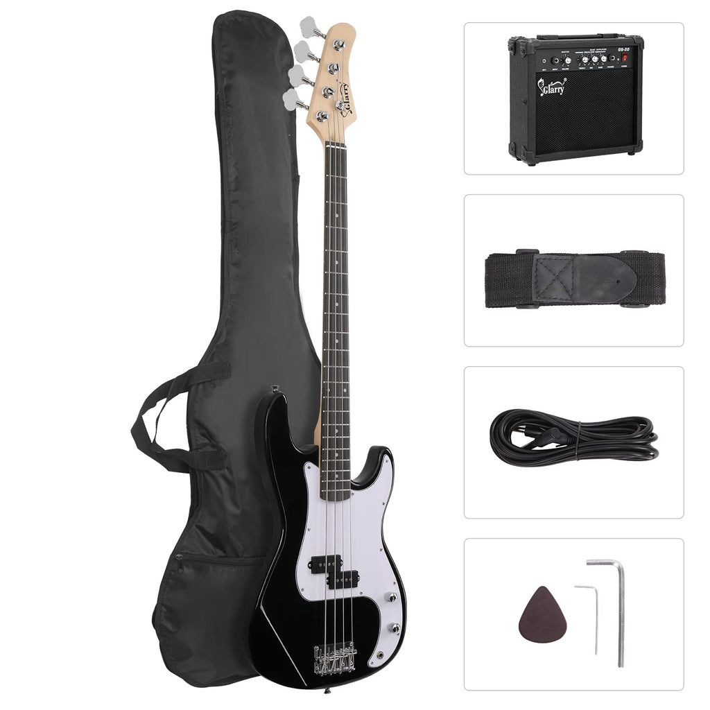 Full Size 4 String Basswood Electric Bass Guitar Beginner Kit with 20W Amp V659