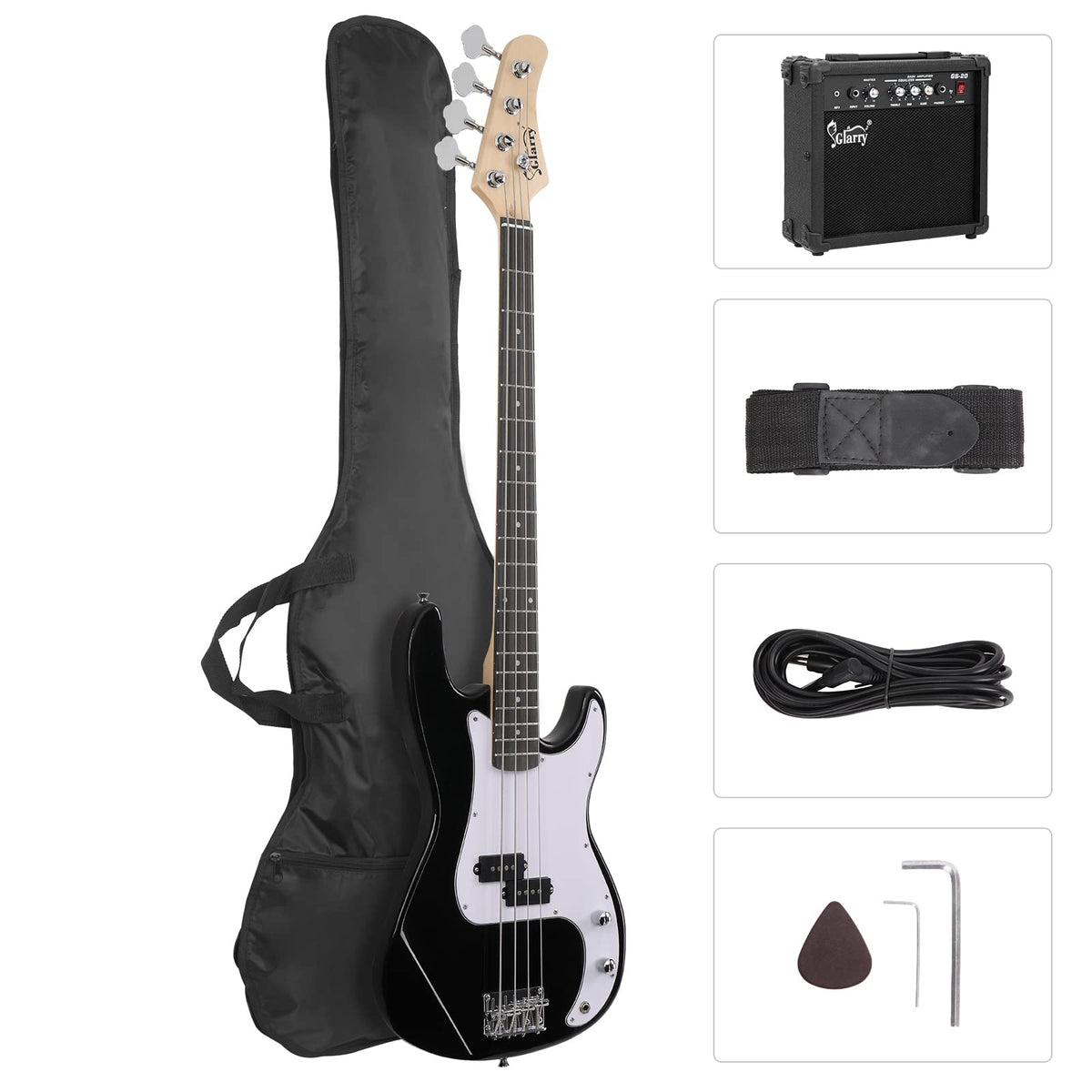 Full Size 4 String Basswood Electric Bass Guitar Beginner Kit with 20W Amp V659