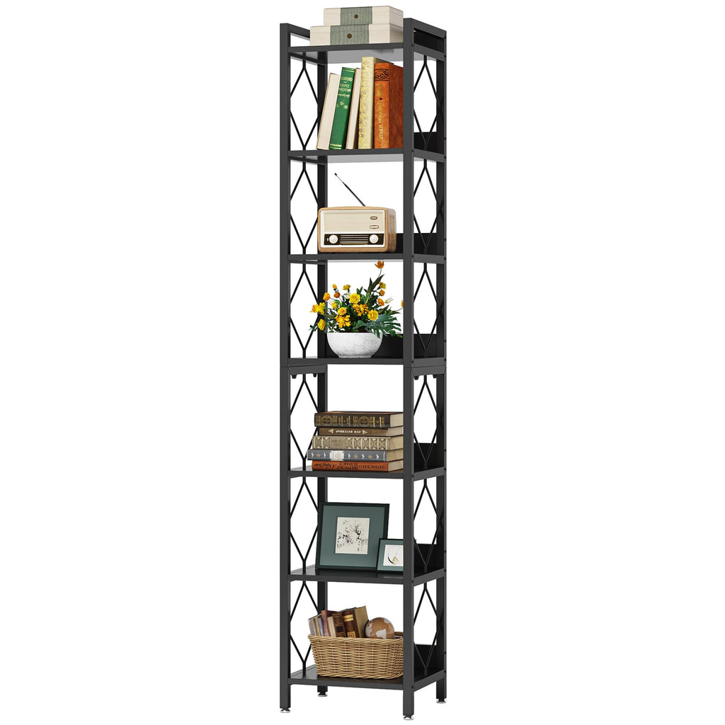 78.7 Inch Tall Skinny Narrow Black Bookshelf Bookcase R10002