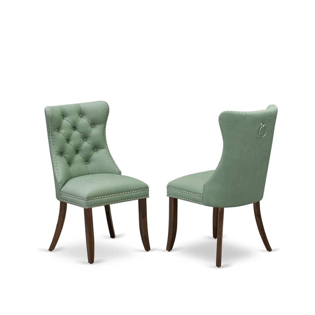 9 Piece Mid-century Dining Table Set with 8 Willow Green Polyester Chairs H9261