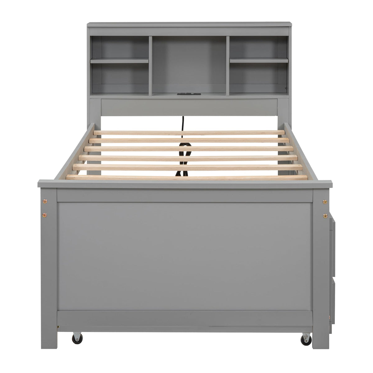 Twin Size Wood Platform Bed with Trundle and 3 Drawers D332550