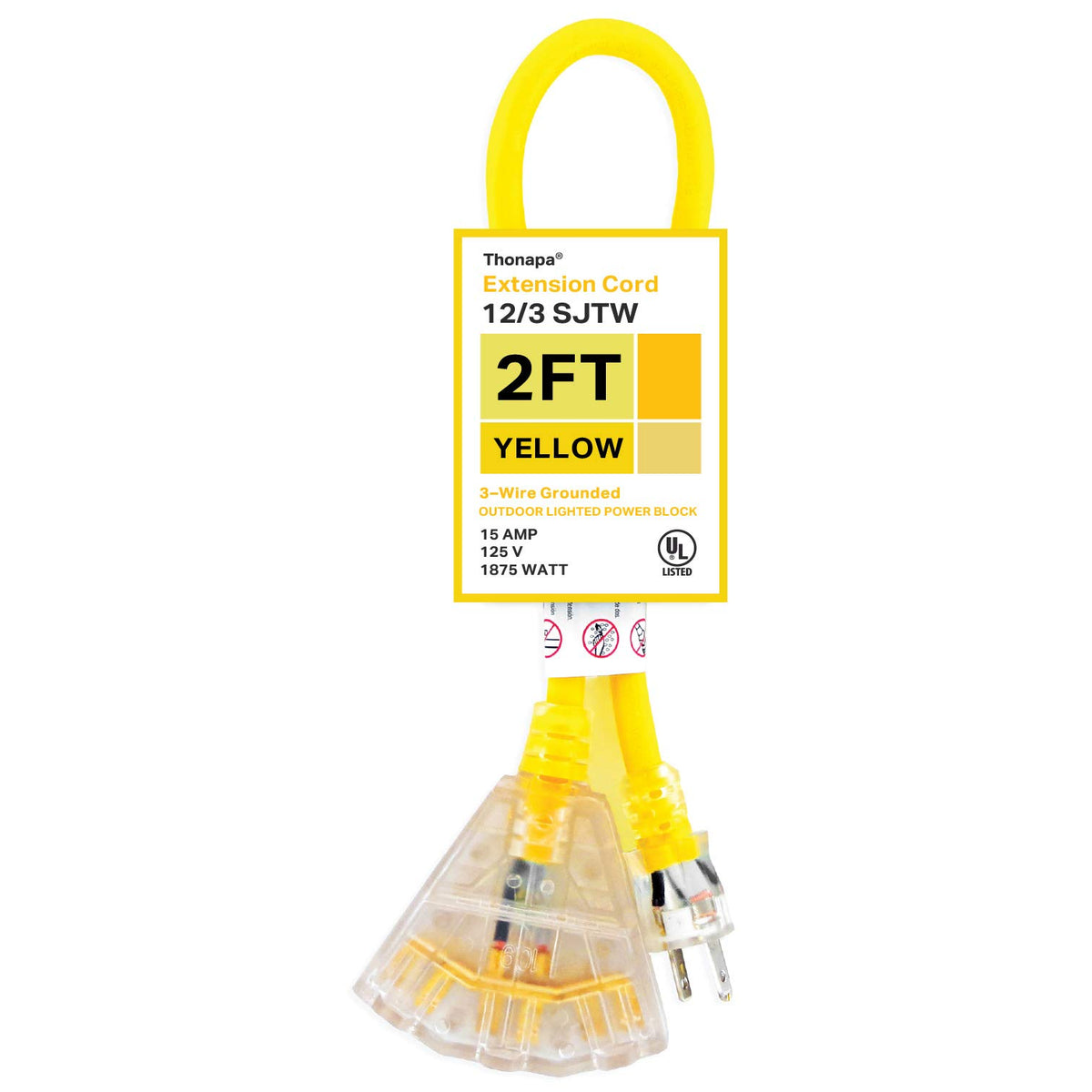 12 Gauge 2 ft 3 Outlet Heavy Duty Extension Cord Q6479