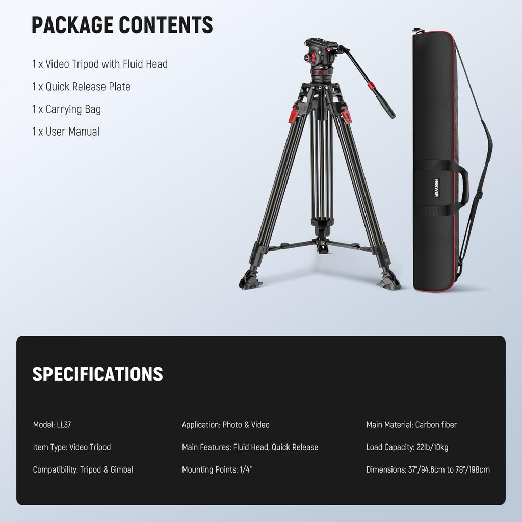 Carbon Fiber Video Camera Tripod with Fluid Head O6707
