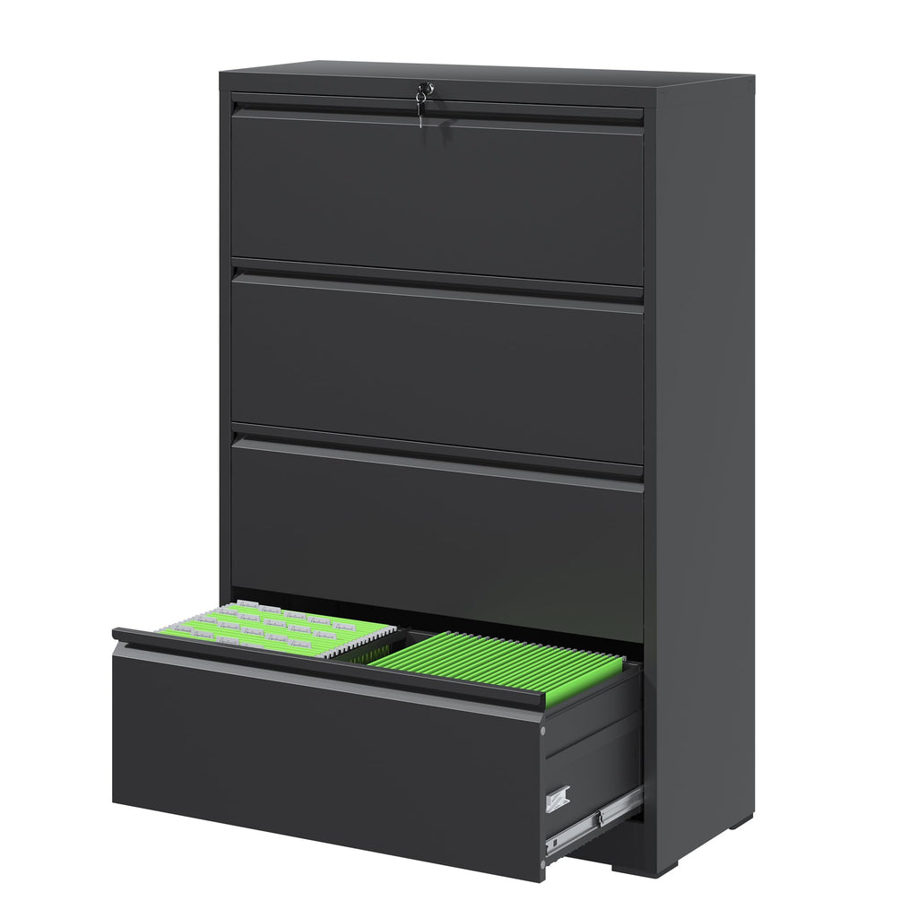 Black 4 Drawer Metal Lateral File Cabinet with Lock Y930956