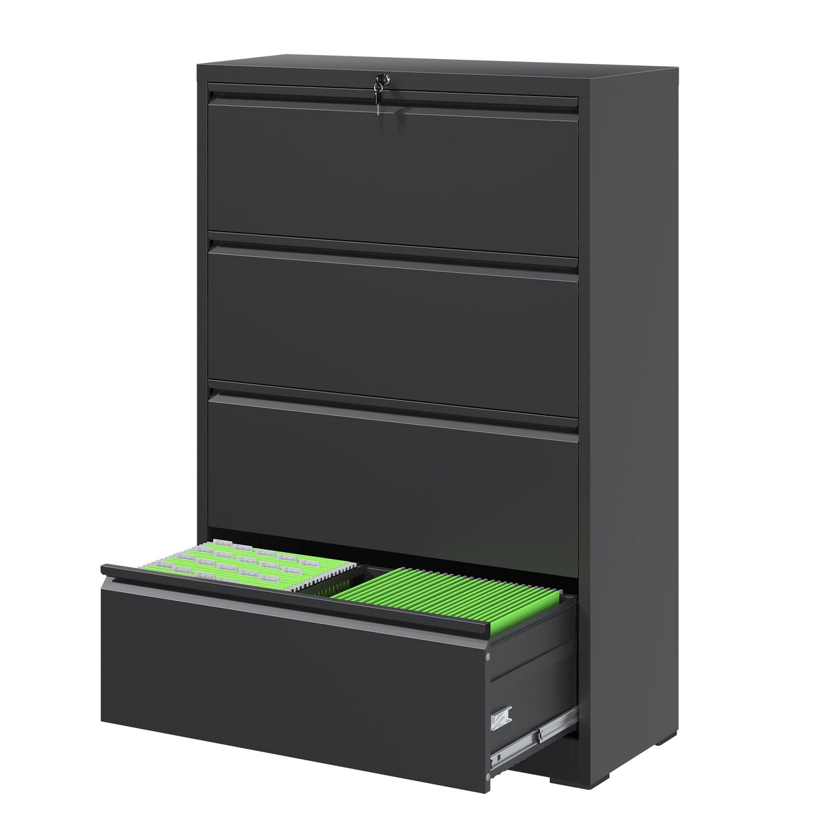 Black 4 Drawer Metal Lateral File Cabinet with Lock Y930956