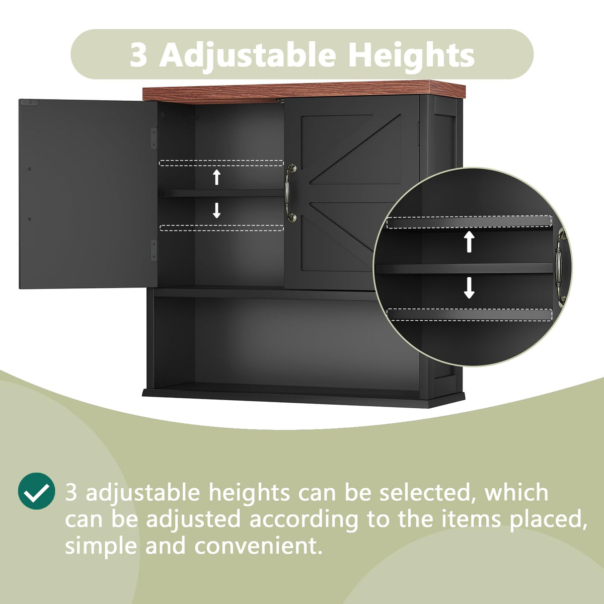 Black Wall Mounted Bathroom Cabinet with Adjustable Shelf S973