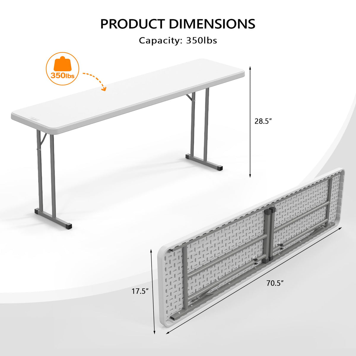 White 6 FT Narrow Folding Table I517522