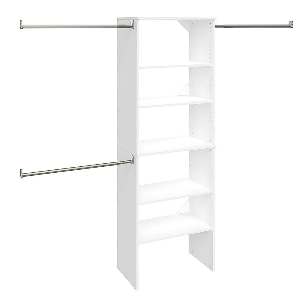 Wood Closet Organizer System with Tower and 3 Hang Rods and Shelving L9096