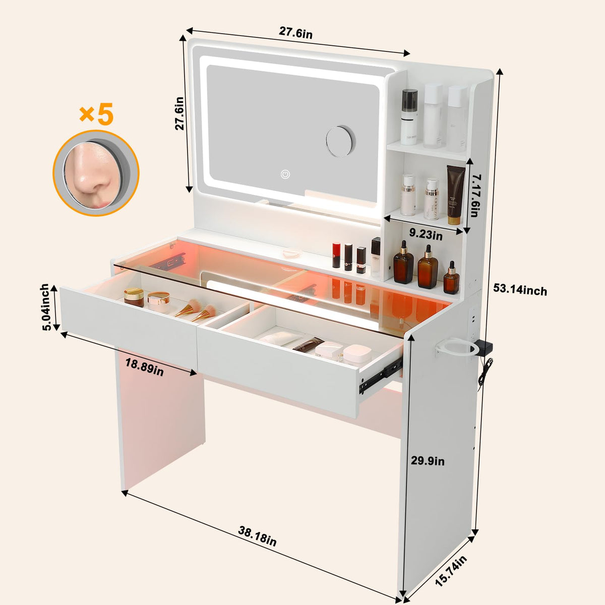 White Makeup Vanity Desk with LED Mirror L127