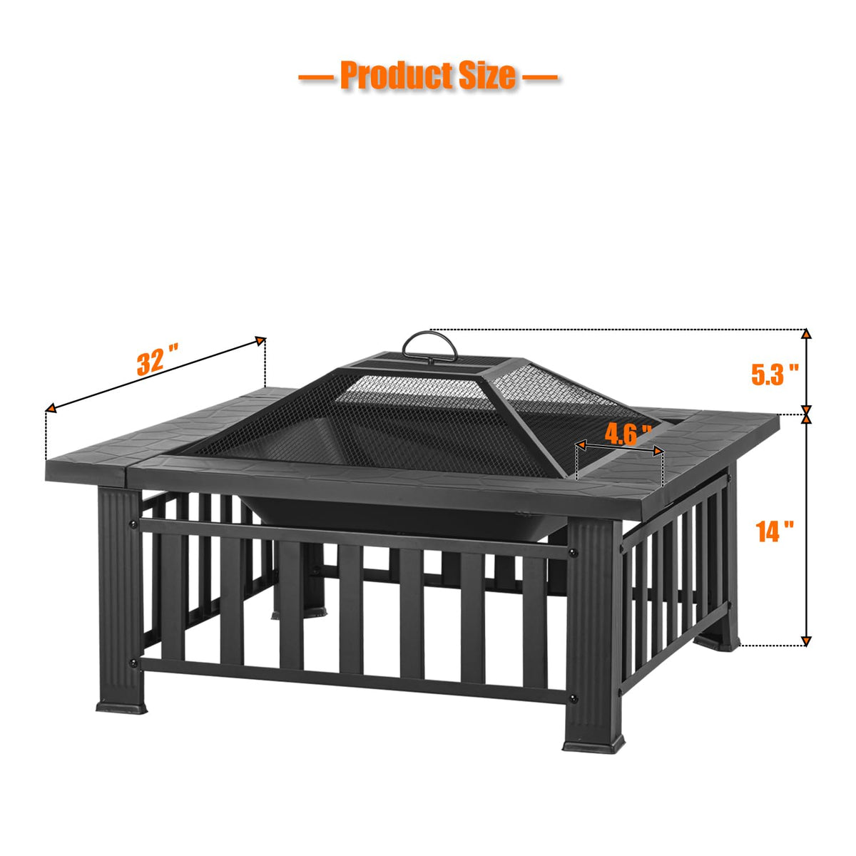 32 inch Square Outdoor Fire Pit Table with Spark Screen Z99209