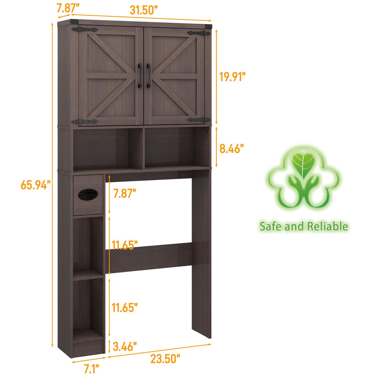 Over The Toilet Storage Cabinet with 2 Barn Doors, Walnut M29690