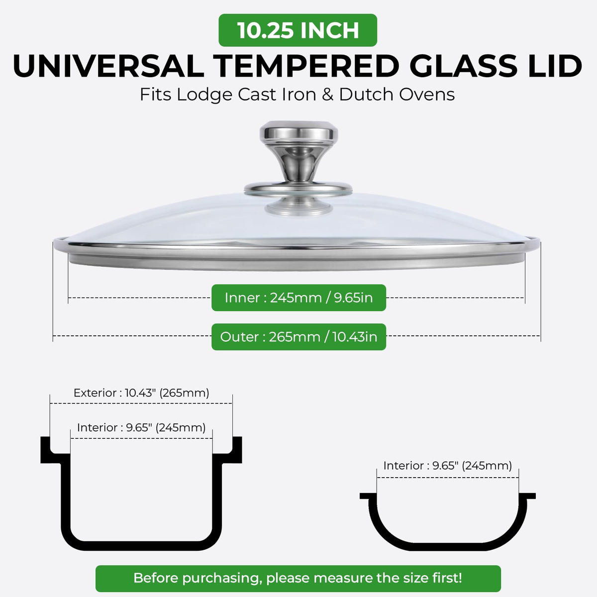 10.25 Inch Tempered Glass Lid with Stainless Steel Knob C5507