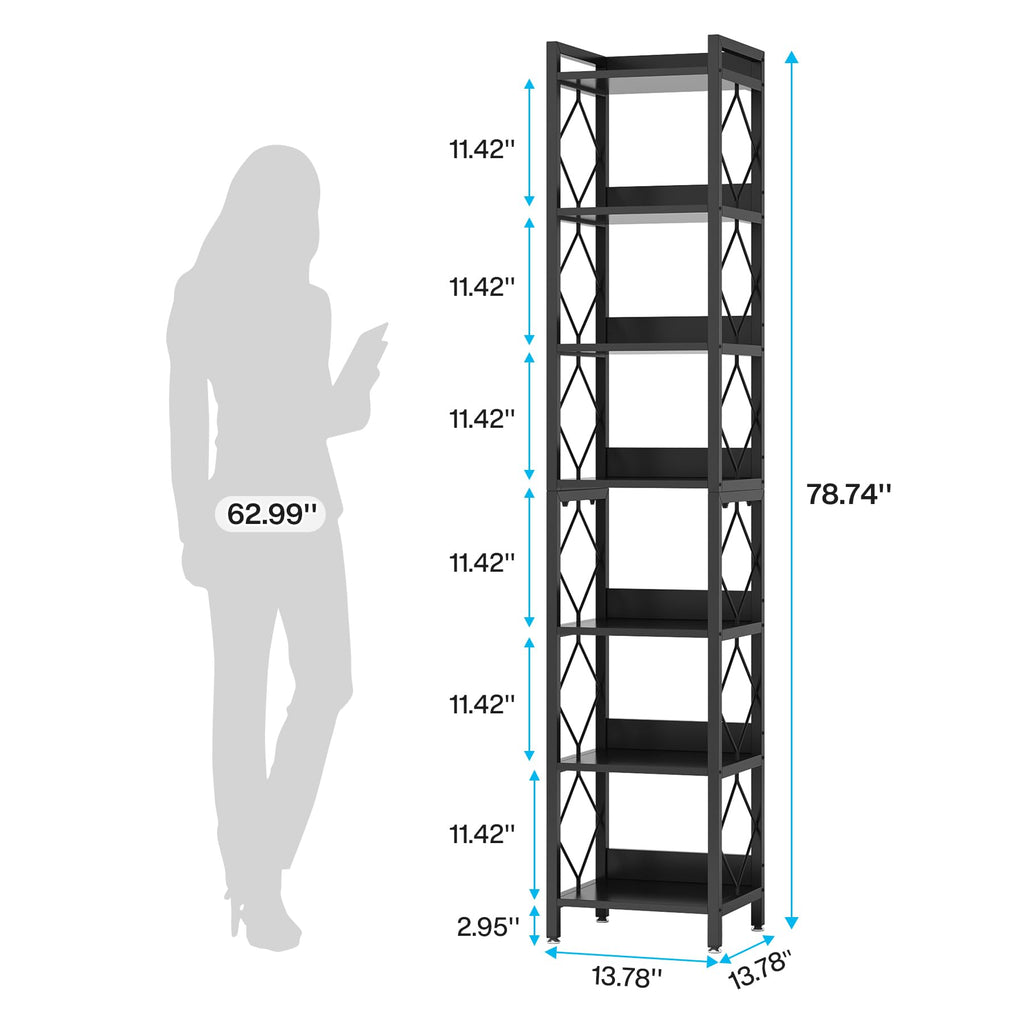 78.7 Inch Tall Skinny Narrow Black Bookshelf Bookcase R10002