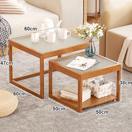 Nesting Glass End Table Set of 2 Bamboo Y375