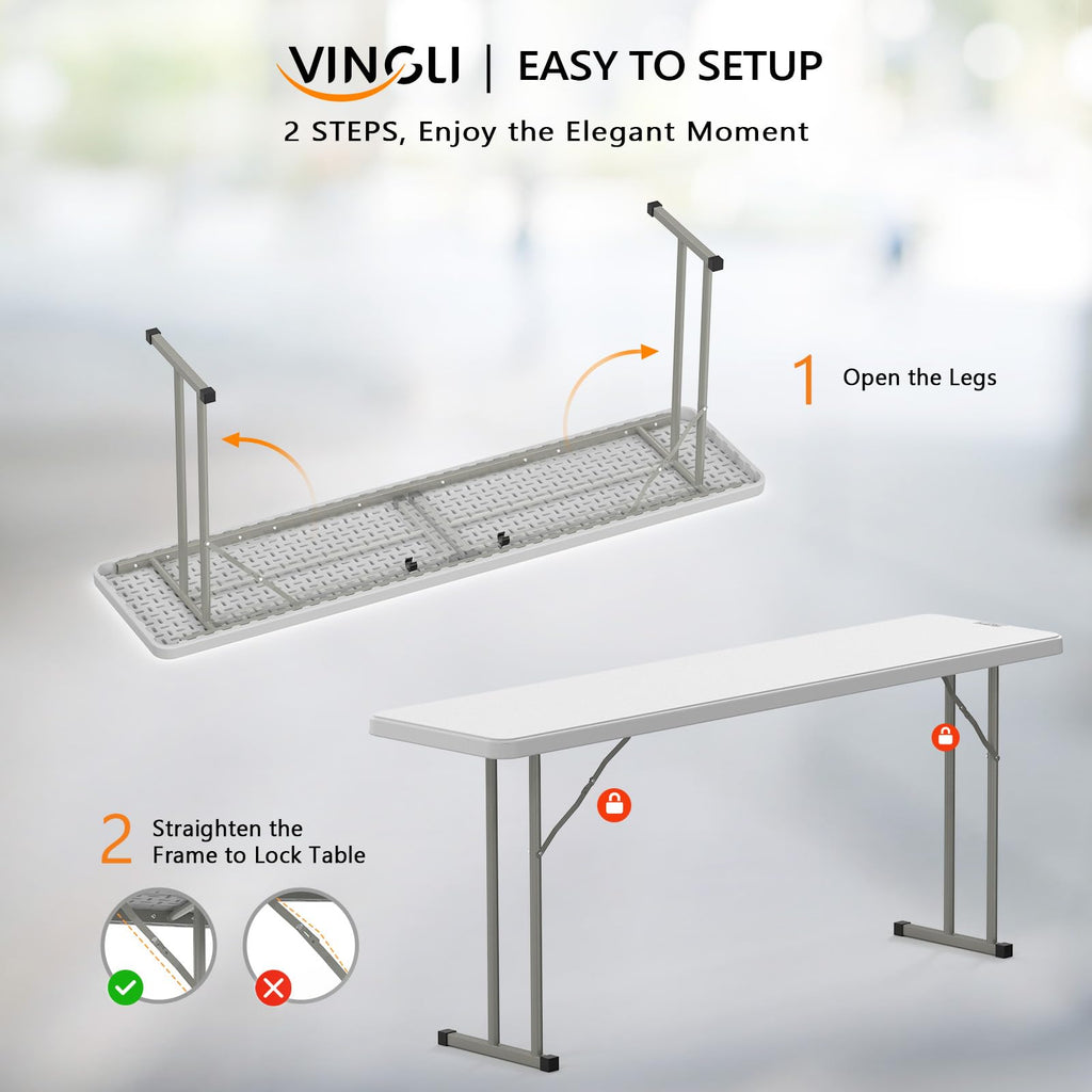 White 6 FT Narrow Folding Table I517522