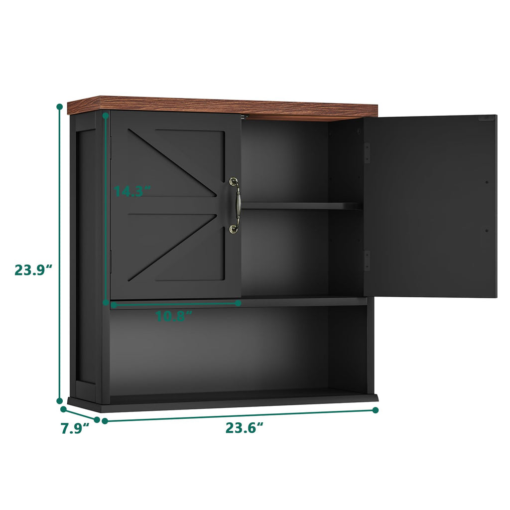 Black Wall Mounted Bathroom Cabinet with Adjustable Shelf S973