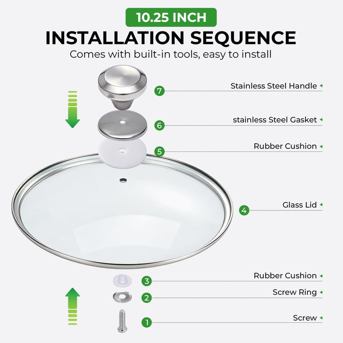 10.25 Inch Tempered Glass Lid with Stainless Steel Knob C5507