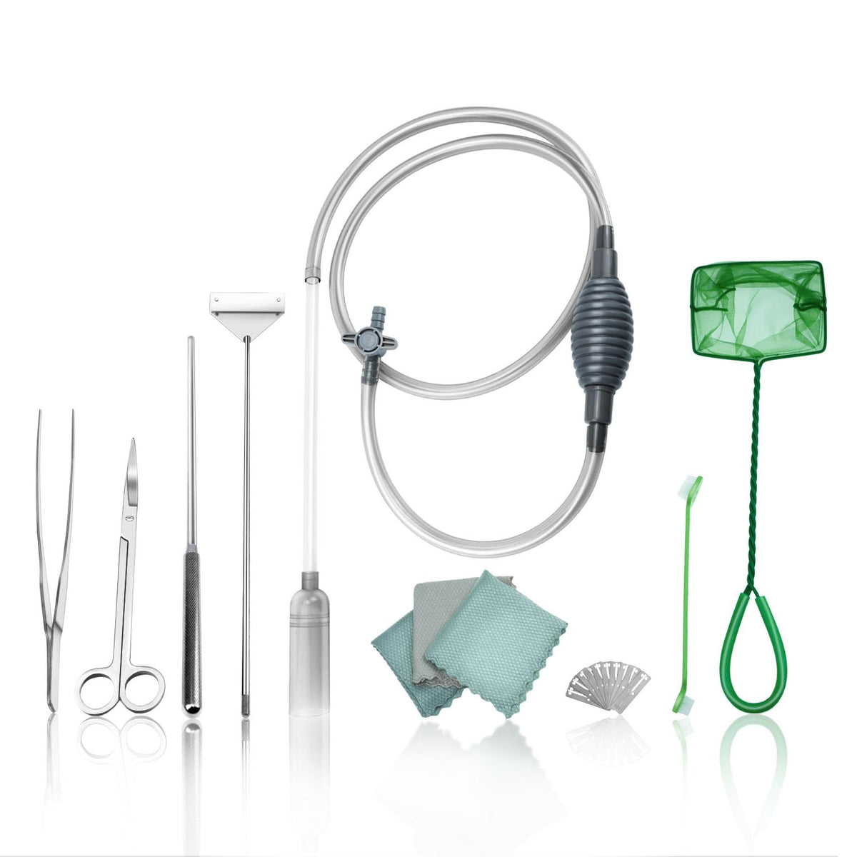 Fish Tank Cleaning Kit with Aquarium Siphon, Fish Net, and Algae Scraper D952458