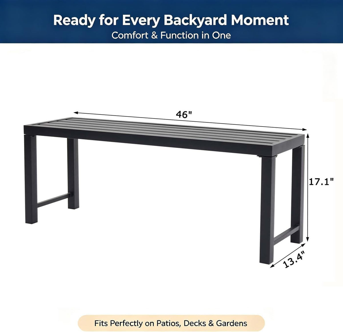 Black 46" Metal Outdoor Bench Y198