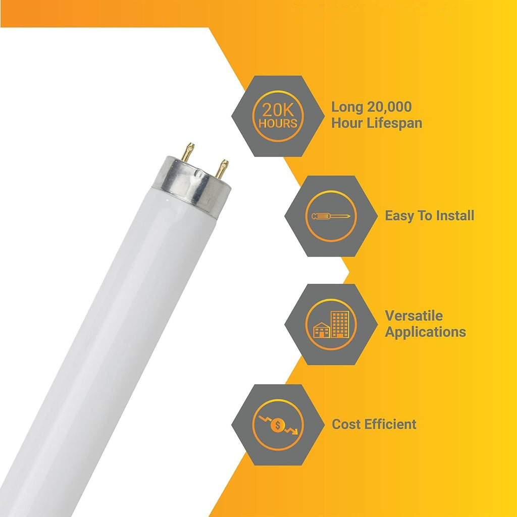 24 Inch T8 Fluorescent Tube Light Bulb 17W 3500K Neutral White G13 Base Pack of 30 R288490