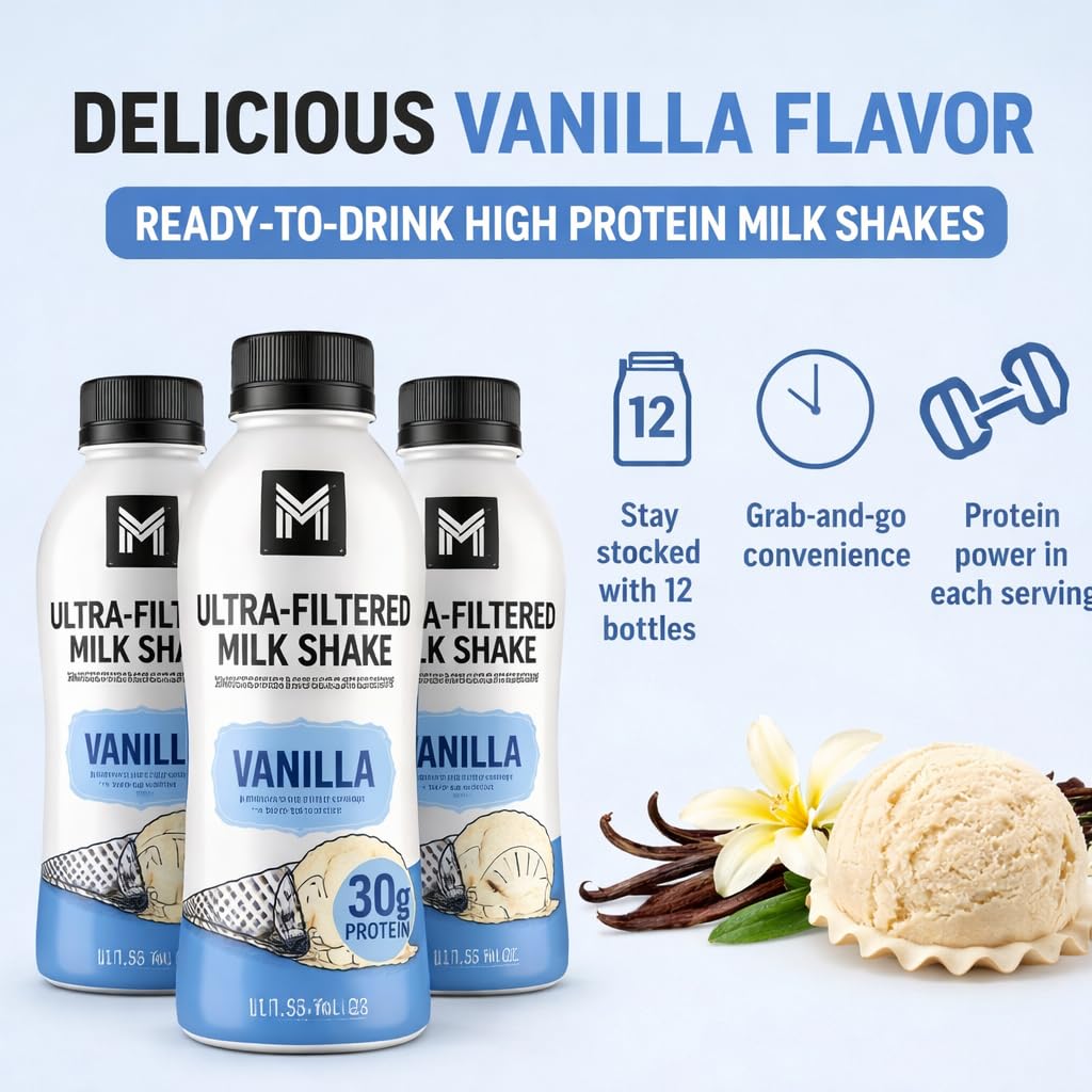 Vanilla Milk Shake, 12 Pack High Protein Shake, 30g Protein, 11.5 Fl Oz W120