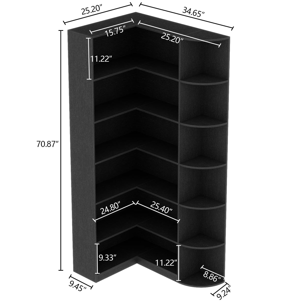 Black 6 Tiers L-Shaped Book Shelf A681180
