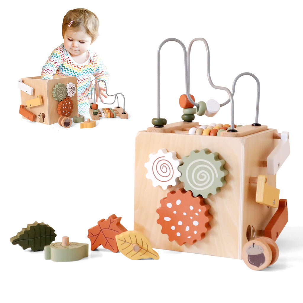 5 in 1 Wooden Activity Cube Bead Maze Shape Sorter K131224