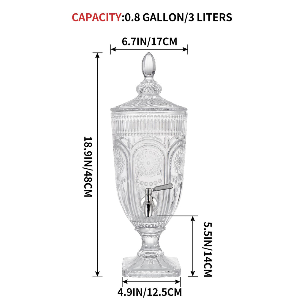 0.8 Gallon Glass Beverage Dispenser with Stainless Steel Spigot H701