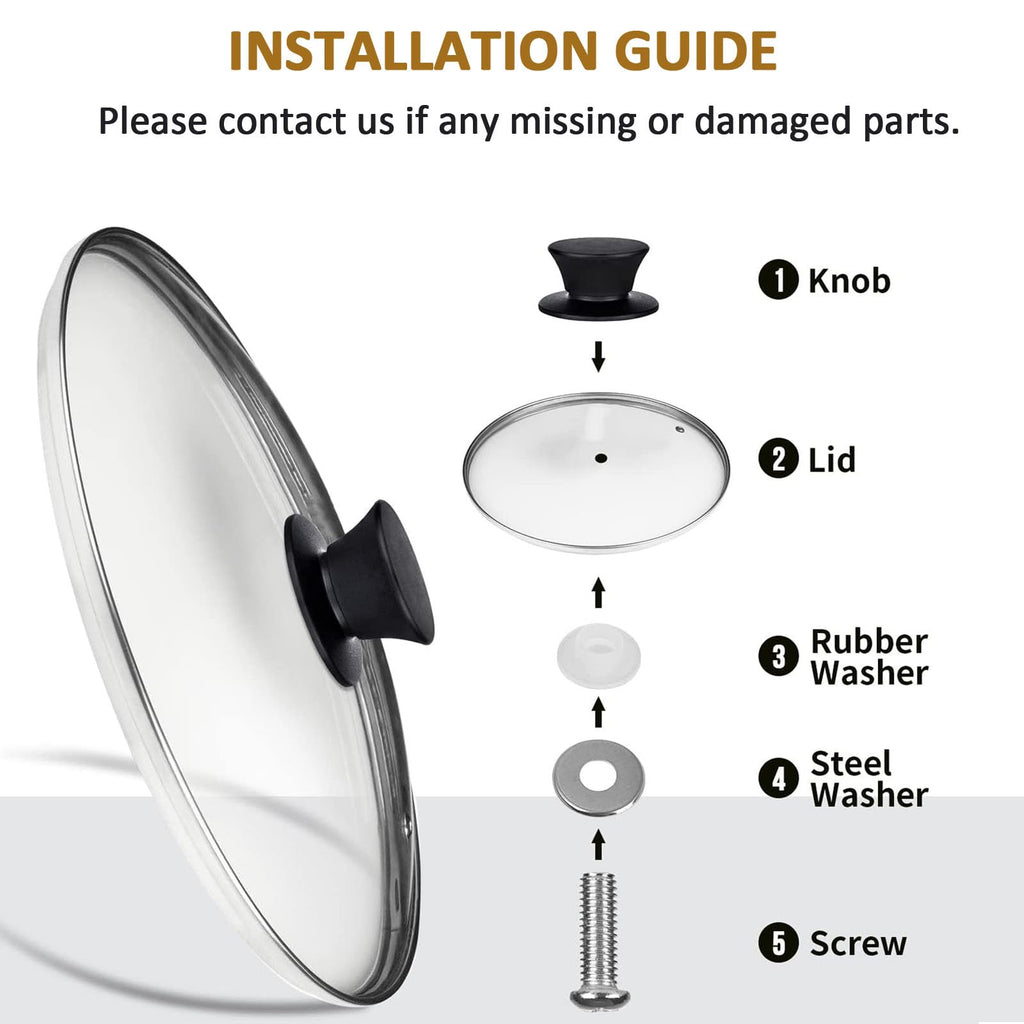 Round Tempered Glass Lid Set with Black Handle, 3 Pieces V3769