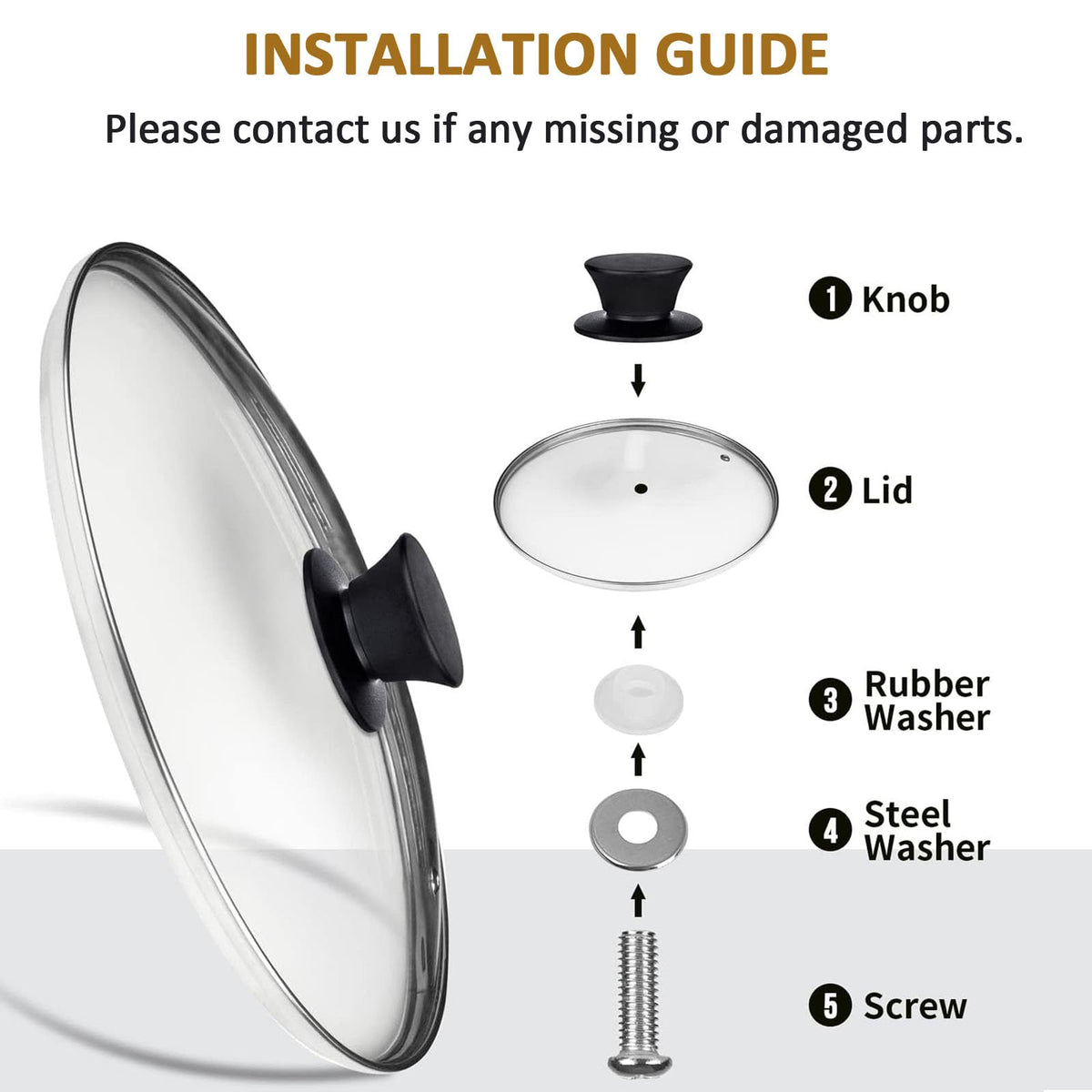 Round Tempered Glass Lid Set with Black Handle, 3 Pieces V3769