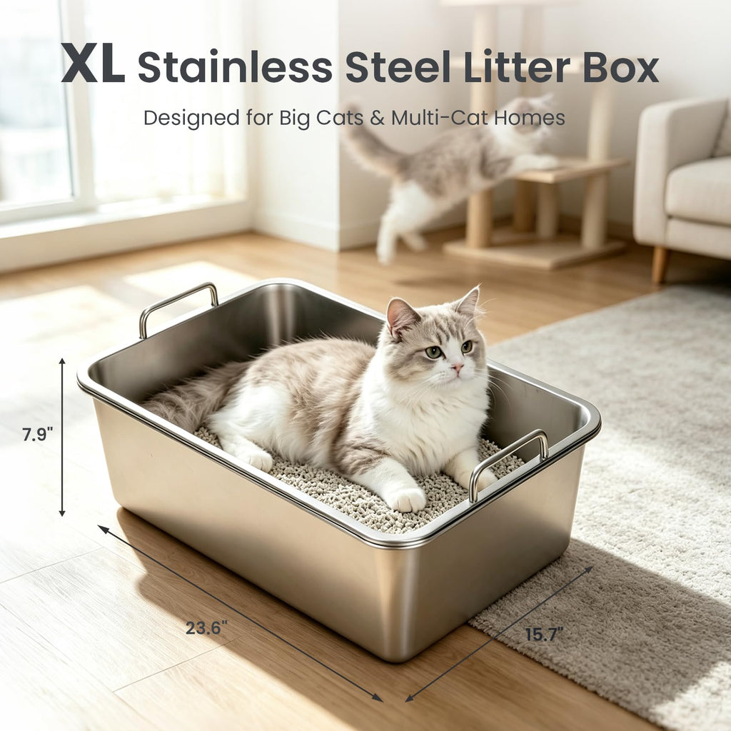 Extra Large Stainless Steel Sifting Cat Litter Box with Dual Handles Y897119